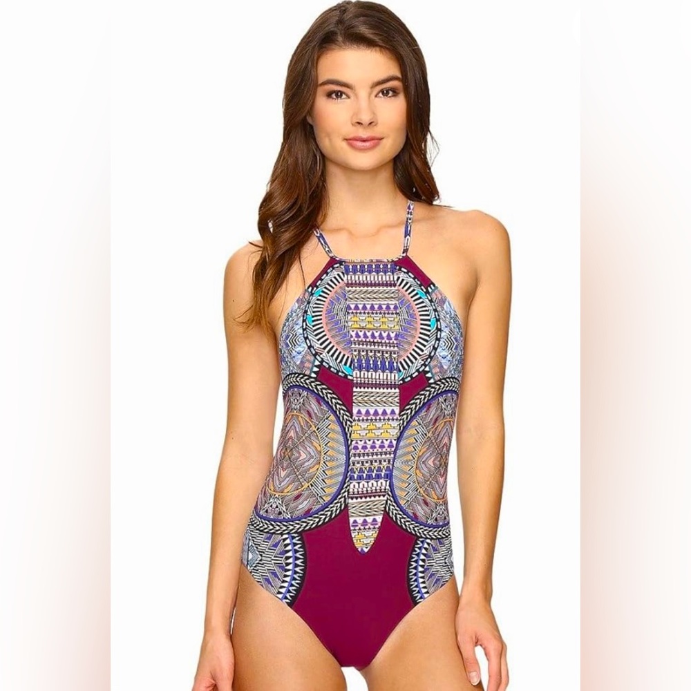 **REDUCED**Red Carter Women's Tribal Daze Strappy Plunge One Piece Swimsuit